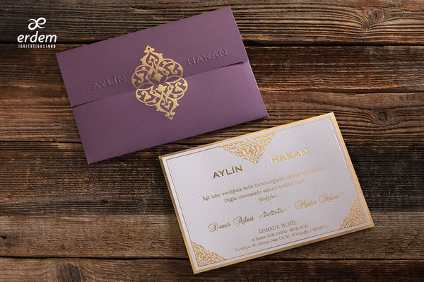 Enveloppe noire, carte d'invitation de luxe imprimée en or - Erdem
